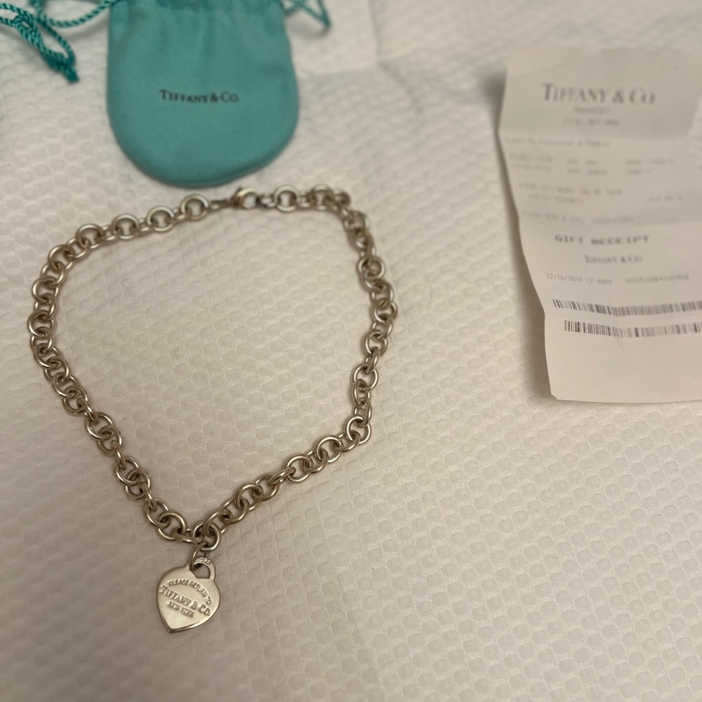 Tiffany & Co. Silver Heart Charm Bracelet with Blue Pouch